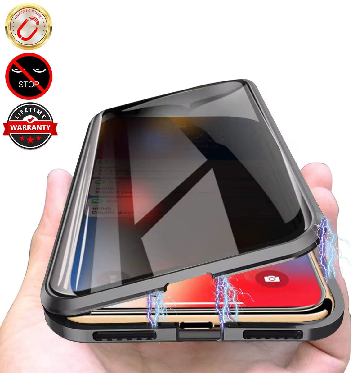 Magnetic 360 Full Protection Double Sided Tempered Glass Anti Peeping Privacy Screen. iPhone 12-16 series. Buy one get one free+free EarPod. Cash on delivery within Accra and tema only. Delivery within 24 hours after placing order.