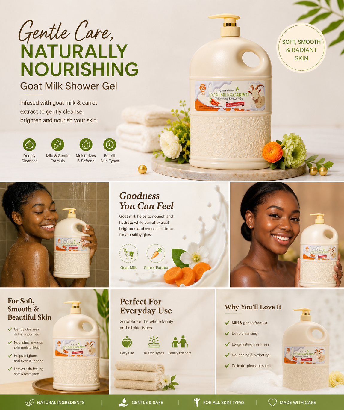 Goat milk Brightening shower gel 2liters. Free delivery within Accra if you order today. Outside Accra is payment before delivery.