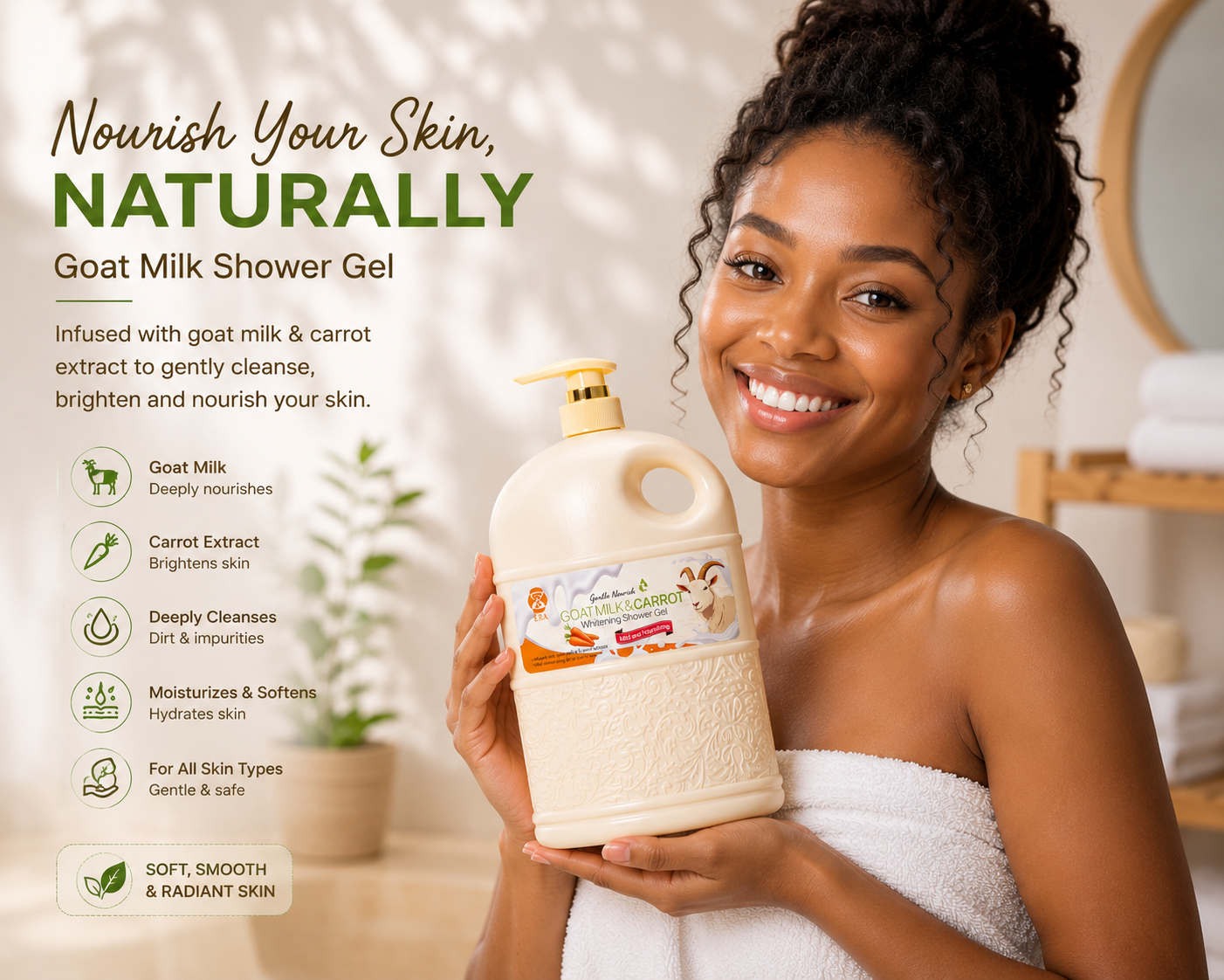 Goat milk Brightening shower gel 2liters. Free delivery within Accra if you order today. Outside Accra is payment before delivery.